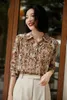 Kvinnor Bluses Satin Shirts Silk Print Vintage Polo Neck Spring/Summer Ladies Clothing Loose Fashion Longeepes Tops