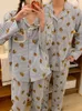 Vêtements de nuit pour femmes Print Cartoon Lovers Home Lovers Sweet Automne Hiver à manches longues Pyjama Set Femmes Kawaii Couple élégant décontracté Vintage Sleep