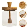 Dinnerware Sets Honey Glass Jar Clear Dispenser Container Lid Acacia Wood Cover Small Syrup Pot Dipper