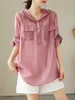 Kvinnors blusar Elegant solid färgarbete Skjorta Chiffonkläder Ummer Fashion Loose Hooded Sol-Sist Leisure Classic Tops Pockets