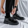 Модельные туфли 2023, мужские корейские кожаные оксфорды на платформе без шнуровки, мужские повседневные лоферы в стиле дерби с квадратным носком, 231024
