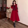 Casual Dresses Women Plus Size Year 2023 Christmas Sweet Party Dress Long Sleeve Navy Collar Sanding Vintage Midi Outwear Clothing