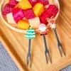 Autres fournitures de fête d'événement 5pcs mignon arbre de Noël en acier inoxydable dessert fourchettes à fruits avec support ensemble mini salade alimentaire couverts vaisselle gadgets de cuisine 231023