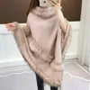 Women's Cape Poncho Cloak Autumn and Winter Faux Fur Collar Tassel Cape Shawl Women's Mid Length Pullover Knit Fashion Coat Pink 231023