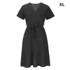 Casual Dresses Slim Loose Chiffon Dress with Classic för vuxna kvinnor Stylish Short Sleeve Elegant Midi On och of Duty Blackl