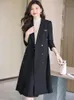 Women's Suits Blazers High Quality Women Skirt Suit Black Red Coffee Office Ladies Formal Business Vintage Trench Blazer 2 Piece Set For Autumn Winter 231024