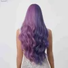 Synthetic Wigs Purple Wig with Bangs Long Wavy Lavender Light Purple Cosplay Hair Two Tone Wigs for Women Natural Wave Christmas Halloween HairL231024