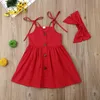 Girl Dresses Summer Children Clothing Toddler Girls Princess Strap Dress Headband Outfits Party Pageant Sleeveless Solid Gown Sundress