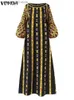 Sukienki plus size vonda sukienki o 5xl plus size kobiety długie maxi sundress 2023 O-Neck Printed Casual Bohemian Robe Femme Lantern Sleeve Party Vestido T231024