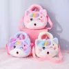 Sac à bandoulière licorne en peluche Kawai pour enfants, sac à main rond pour cosmétiques, rangement pour téléphone portable pour filles, porte-monnaie, portefeuille