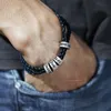Bracelet personnalisé personnalisé graver le nom de famille en acier inoxydable perle charmes bracelet en cuir véritable tressé corde aimant fermoir 231023