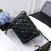 Top Tier 10A 17cm Mini Square Flap Bag Mirror Quality Women Real Leather Caviar Lambskin Quilted Classic Purse Luxury Designer Black Shoulder Gold Chain Strap 5j