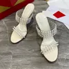 Créateur de mode Talon rouge de haute qualité pour femmes Talons hauts Sandales à semelles en cuir de luxe Talons fins incrustés de strass AAA Pantoufles 1-12cm Chaussures de dîner H1163