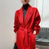 Women's Wool Blends 2023 Water Ripple Double Sided 100 Coat Bathrobe Laceup Long Jacket For Women Korean Fashion Casaco Feminino 231023