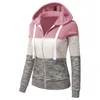 Womens Hoodies Sweatshirts Casual Color Block Sweatshirt Långärmad dragkedja Kvinnor Fleece Jacket Zip Up Sleep Jackets 231023