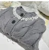 Damestruien Korea Collectie Mode 2023 Herfst Winter Dames Lange mouw Single Breasted Gevlochten Diamanten Parels Casual Grijze Wollen Trui
