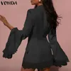 Damskie garnitury Blazery Vonda Women Lapel Suit Blazer Casual Ol Style Blazer Autumn Long Sleeve V Szyja koronkowe wakacyjne płaszcze kobietę duże 231023