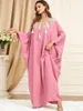 Etnische Kleding Abaya Dubai Avondjurken Mode Roze Vleermuis Mouw Losse Gewaad Toga Turkije Moslimvrouwen Maxi Afrikaanse Kaftan Dashiki