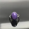 クラスターリング15mm天然紫色のシャロイトリングジュエリー女性のための男性ラブラックギフトクリスタルストーンシルバービーズ宝石調整可能
