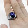 Bagues de cluster Hommes Naturel Blue Tiger Eye Stone 925 Sterling Silver Vintage Bague rayée Turquie Thai Bijoux et Wome