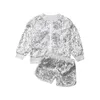 Ensembles de vêtements 1 à 6 ans filles de vêtements d'automne ensemble bébé bling sequin à manches longues à manches zipper manteau tops shorts de survêtement enfants dro otzny