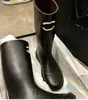 Nova moda preta feminina039s botas de couro botas de chuva com sola impressa sapatos de grife