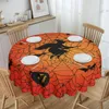 1pc, Polyester Tablecloth, Pumpkin Castle Ghost Round Table Cloth, Embossed Edge, Halloween Theme Pumpkin Ghost Printed Tablecover, Stain Resistant, Waterproof,