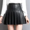 Skirts Real Leather Skirt Women Autumn Winter Short Pleated Korean-Style Slim Fit High Waist Ruffled Black 231023