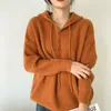 Suéter feminino qingwen 2023 outono inverno moda coreano suéter com capuz senhoras japonês estilo preguiçoso solto pulôver de cor sólida