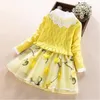 Flickklänningar Princess Dress Girls '2 Piece Sweater Fabric Men set Spring and Autumn Flower