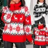 Women's Sweaters Women's Christmas sweater Long sleeve jacquard reindeer tree snowflake high neck sweater Women's warm loose knit sweaterL231024