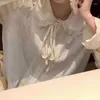 Женские блузки 2023, осенние женские кружевные рубашки Jk Kawaii, лоскутная белая блузка в японском стиле в стиле Лолиты, студенческий топ, повседневная милая мода