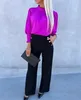 Kvinnors blusar elegant blus 2023 Autumn Solid Color Draped Round Neck Long Sleeve Top Simple Temperament Office Work Shirt Basic