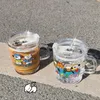 Tumblers 400ml Kawaii Glass Water Bottle Cute Coffee Mug Tumbler Portable Milk Bubble Tea Beer Juice Cup With Lid Straw Drinkware Gift 231023