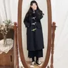 Wooling Blend Blends Solid Black Harajuku przycisk projektowy z kapturem z kapturem Koreański styl Allmatch Single Bed Long Coats Girls Chic 231023