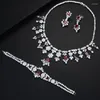 Halsbandörhängen är 8 Princess Wedding Jewelry with Cubic Zircon Stone High Quality Brud Earring 3 PCS S437