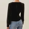 Blouses Femmes Aich Miroir Noir Velours Femmes Chemise Col En V À Manches Longues Bouton Slim Fit Femme Top Casual Classique Vintage Lady Blouse 2023