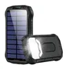 Impermeabile 20000mAh Dual USB + uscita Type-C Solar Power Bank 18-LED Caricatore per telefono leggero da campeggio Batteria esterna - Nero
