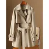 Trench Coats Femininos Moda Europeia e Americana Bonito Capaz Casaco Curto para Mulheres no Outono Nova High-end Khaki Jaqueta de Terno de Comprimento Médio