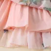 Girl Dresses Girls 'Summer 2023 Kid's Floral Printed broderad mantel Princess Dress Children's Vest Mesh kjol