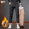 Herren Hosen KUBRO Herbst Winter Weiche Baumwolle Fleece Gitter Casual Männer Business Schlank Mode Warme Gerade Hosen Plus Größe 2838 231024