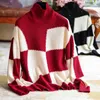 Женские свитера, пуловеры с высоким воротником, красные шерстяные свободные свитера с блестками, женские топы на осень и зиму 2023 г.