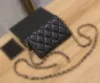 Luxury c fashion designer women card holders fold flap classic pattern caviar lambskin wholesale woman small mini wallet Pebble leather with box with chain