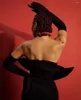 Casual Dresses 2023 Women's Luxury 3D Flower Sexig stropplös sammethandskar långärmad svart bandage sjöjungfru aftonklänning Vestido