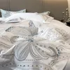 Sängkläder sätter 100% egyptisk bomull Lyxig fjäril Broderi Bröllopsuppsättning Däcke täcke plattfyllda lakor Kuddfästen 231025