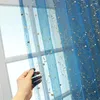 ستارة نافذة شيفون تول شيرف فويل الستائر بيضاء الشرفة شفافة لغرفة المعيشة غرفة نوم 70Wx180H (سم) التطريز الأزرق