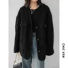 Womens Wool Blends CHIC VEN Woolen Coat Heavy Industry Down Jacket Vintage VNeck Woman Female Tops Autumn Winter 231025