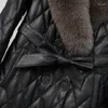 Frauen Leder Winter Natürliche Pelz Kragen Mantel Mid-lange Dünne Schaffell Mäntel Frauen Kleidung Echte Unten Jacke Dame veste Femme