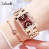 Orologi da polso LABAOLI Rettangolo quadrante quadrato Orologi da donna con bracciale in acciaio inossidabile per donna Orologi da polso al quarzo Orologio da donna con strass rosso 231025