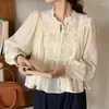 Women's T Shirts VANOVICH Korean Style Autumn Fashion Sweet Lace Patchwork Embroidery O-neck Design Loose Casual Lantern Sleeve Pullover Top